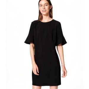 LOFT Women's Shift Dress Black Bell Sleeve Textured Size petite 4